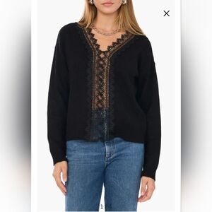 1. State Women's Black Lace Trim Cardigan Sweater, Size Medium, NWT